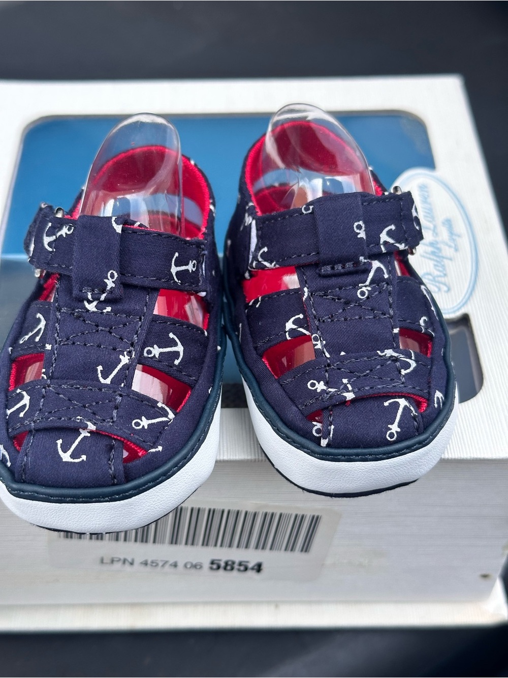 Ralph Lauren Navy Anchor Print Kids Sandals with White Sole